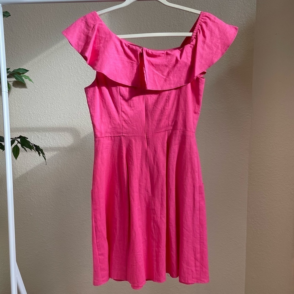 ASOS Pink Ruffle Linen A- Line Dress - Picture 9 of 10